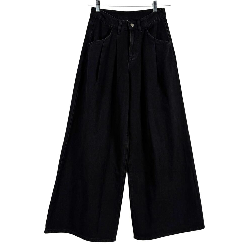 Cider Denim Cotton‎ Dark Wash Pleated High Rise Wide Leg Jeans XXS Indie Casual